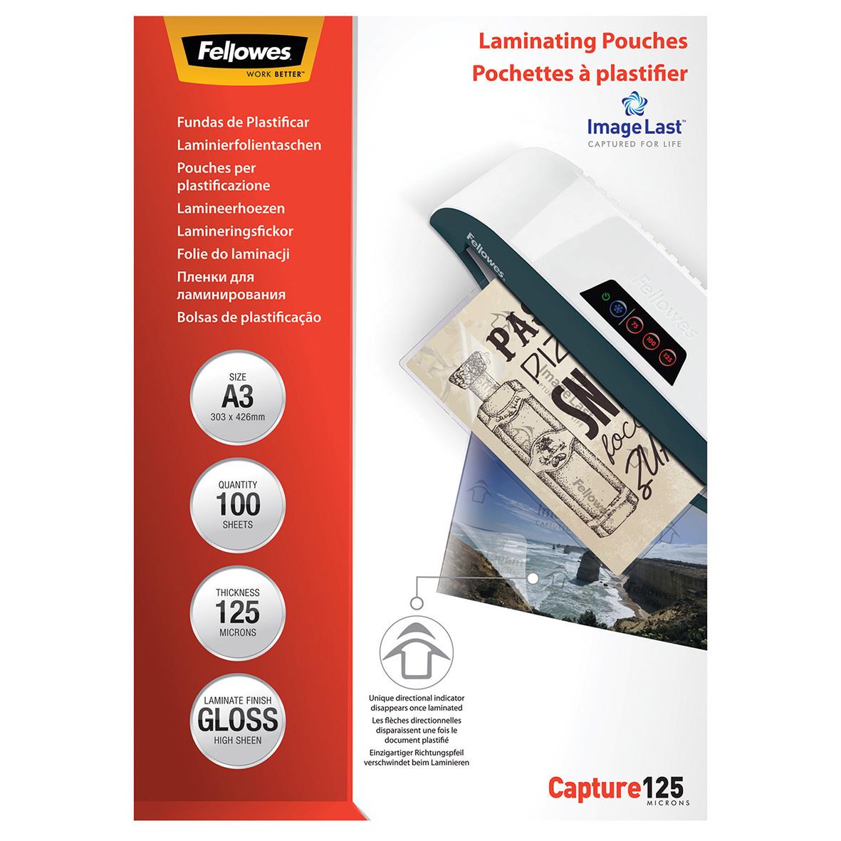Lamineringsficka Fellowes 125 Micron, tom, för A3, 100 blad, glansig finish