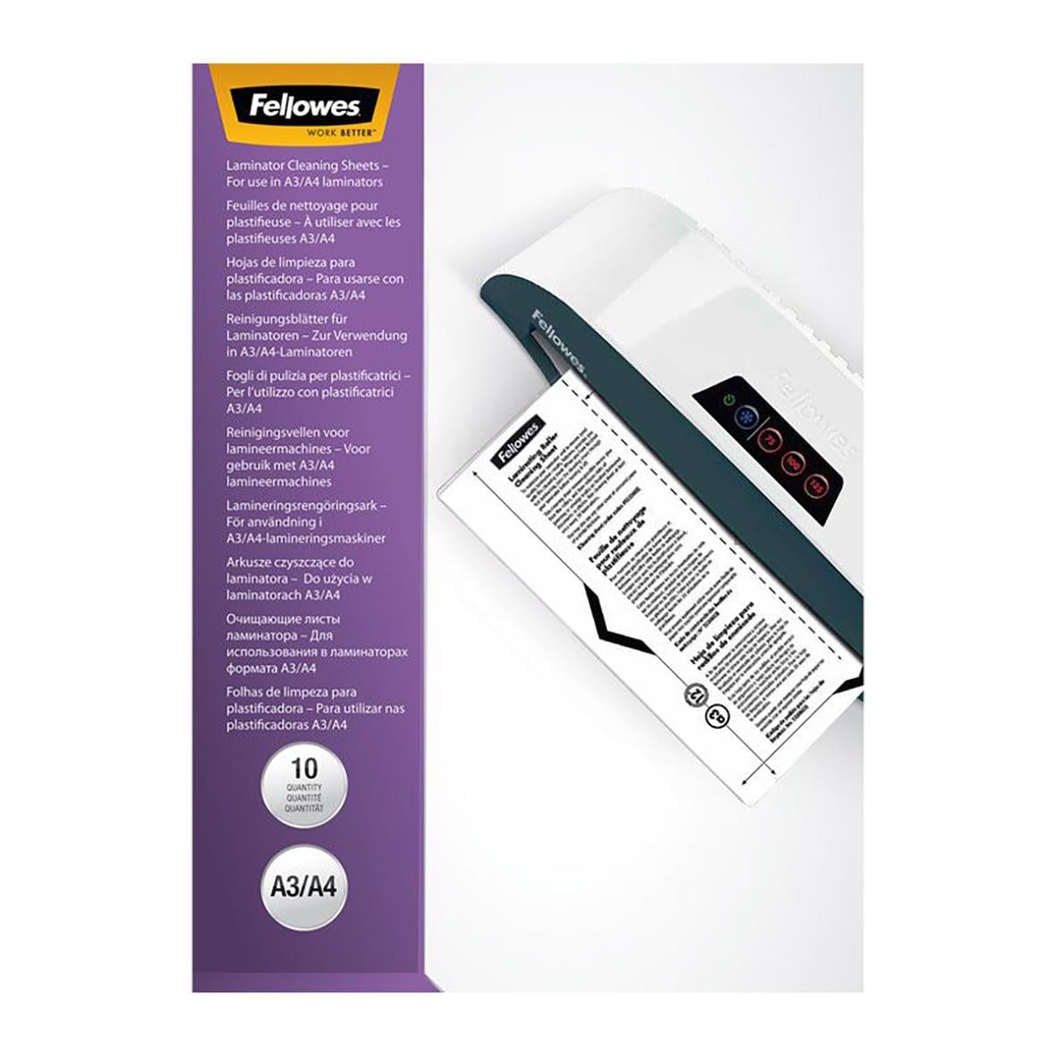 Rengöringsark för lamineringsmaskin Fellowes, 10 ark, A3/A4 storlek