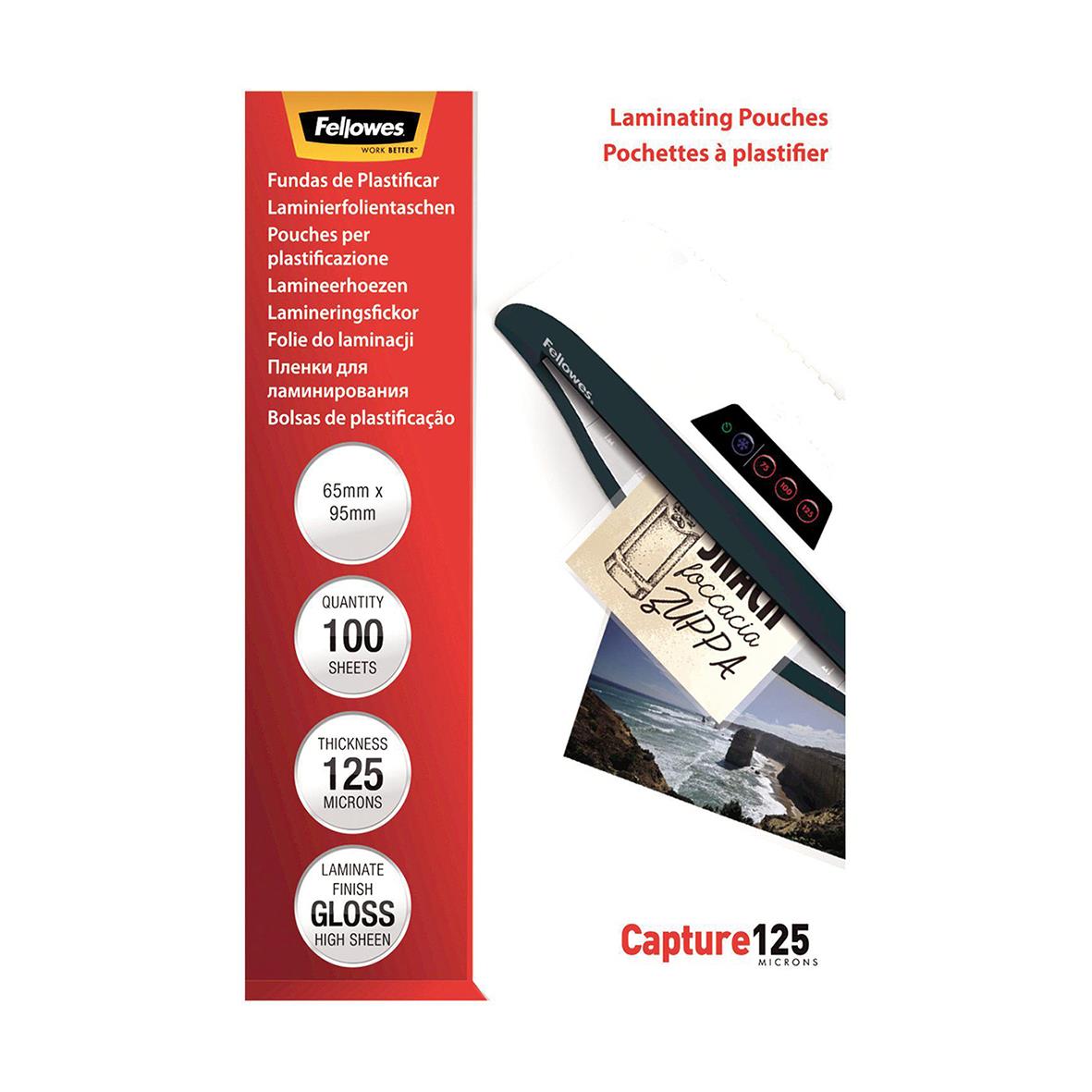 Lamineringsficka Fellowes 125mic, 65x95mm, 100 ark, för lamineringsmaskin
