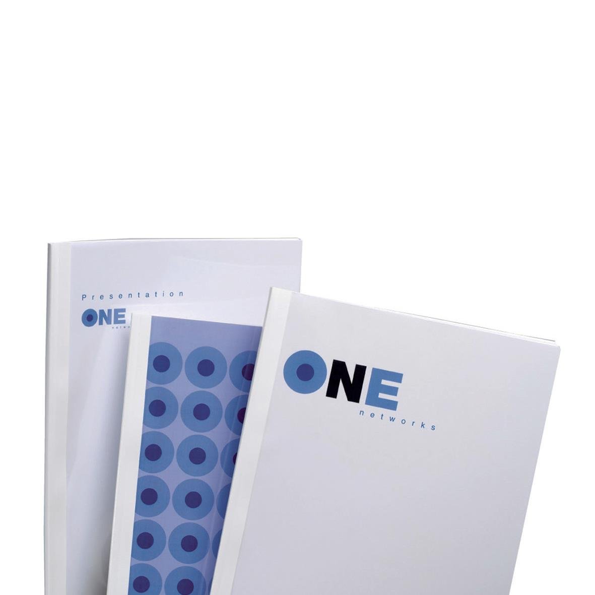 Vit A4-limbindningsmapp GBC ThermaBind Standard 6mm med blå och svarta detaljer