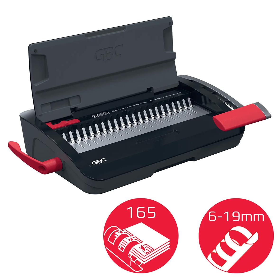 Spiralinbindningsmaskin GBC CombBind CB12 med öppet lock och bindningsstavar