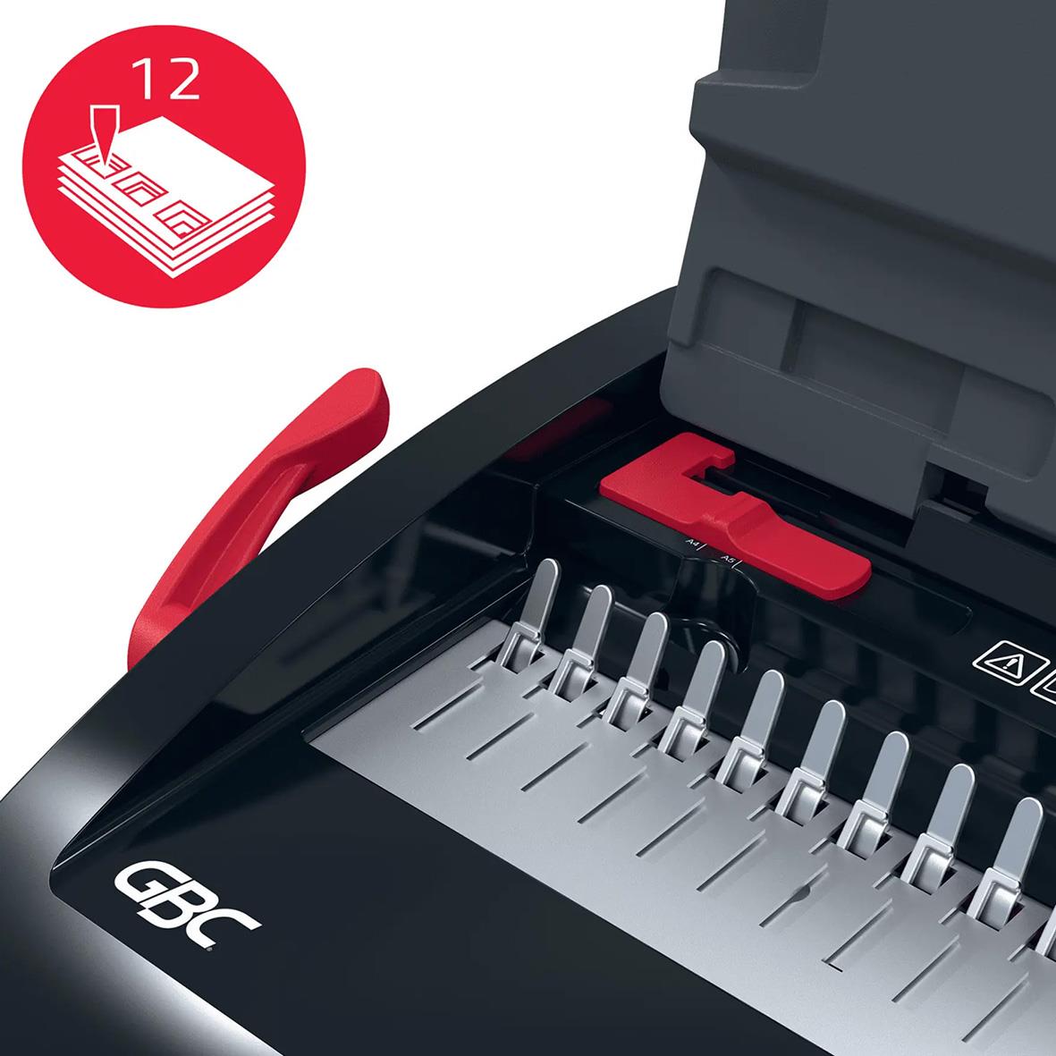 Spiralinbindningsmaskin GBC CombBind CB12 med inmatningsfack och bindningsstift