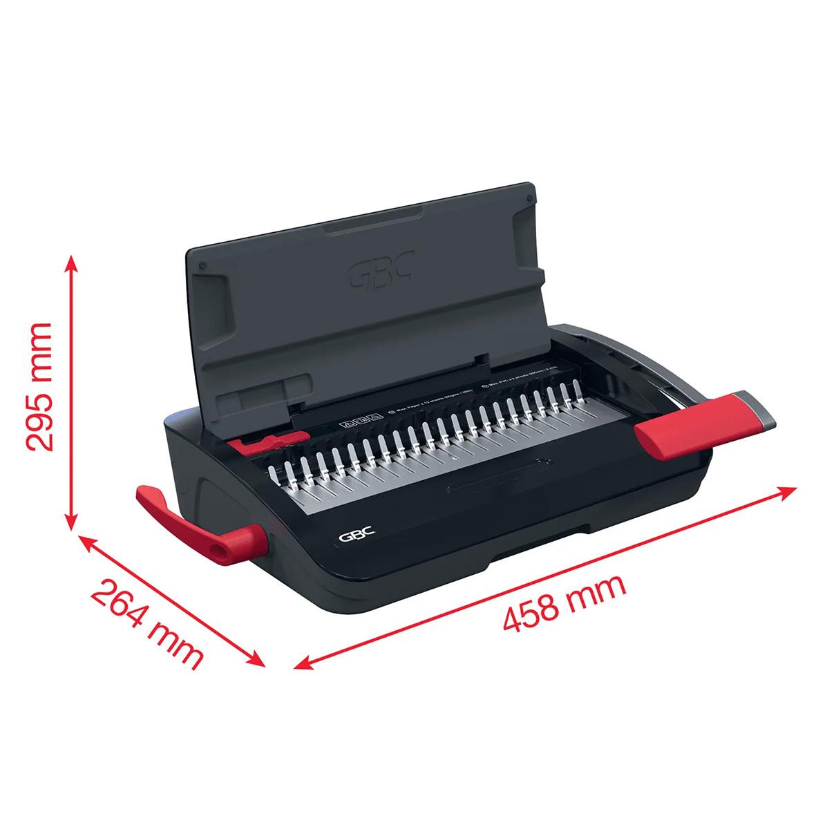 Spiralinbindningsmaskin GBC CombBind CB12 med mått på 458x264x295 mm