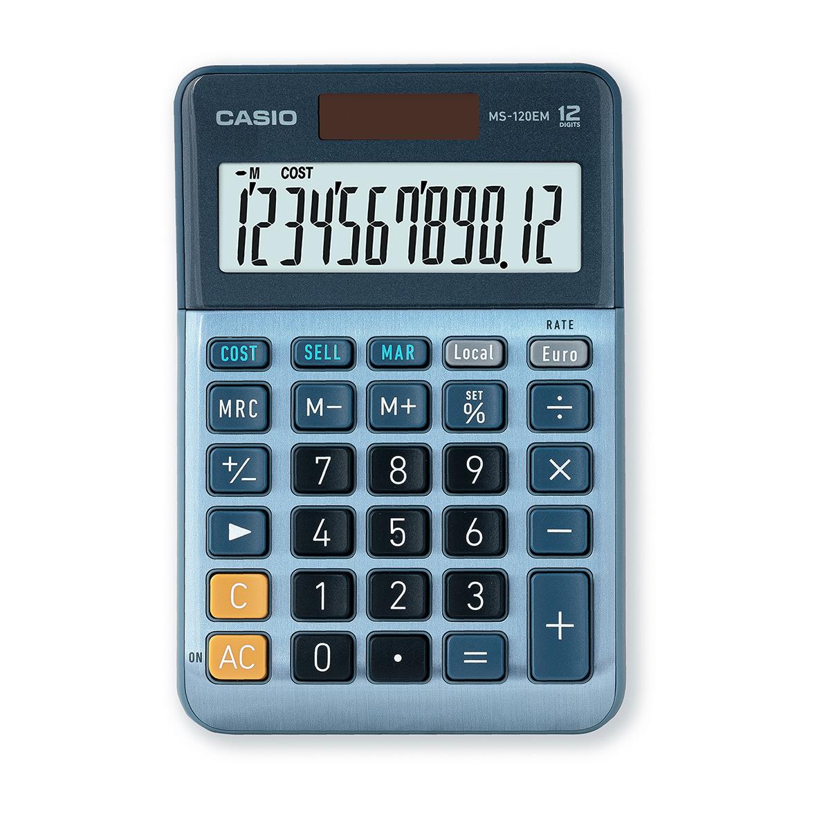Bordsräknare Casio MS-120EM med stor display och blå knappar