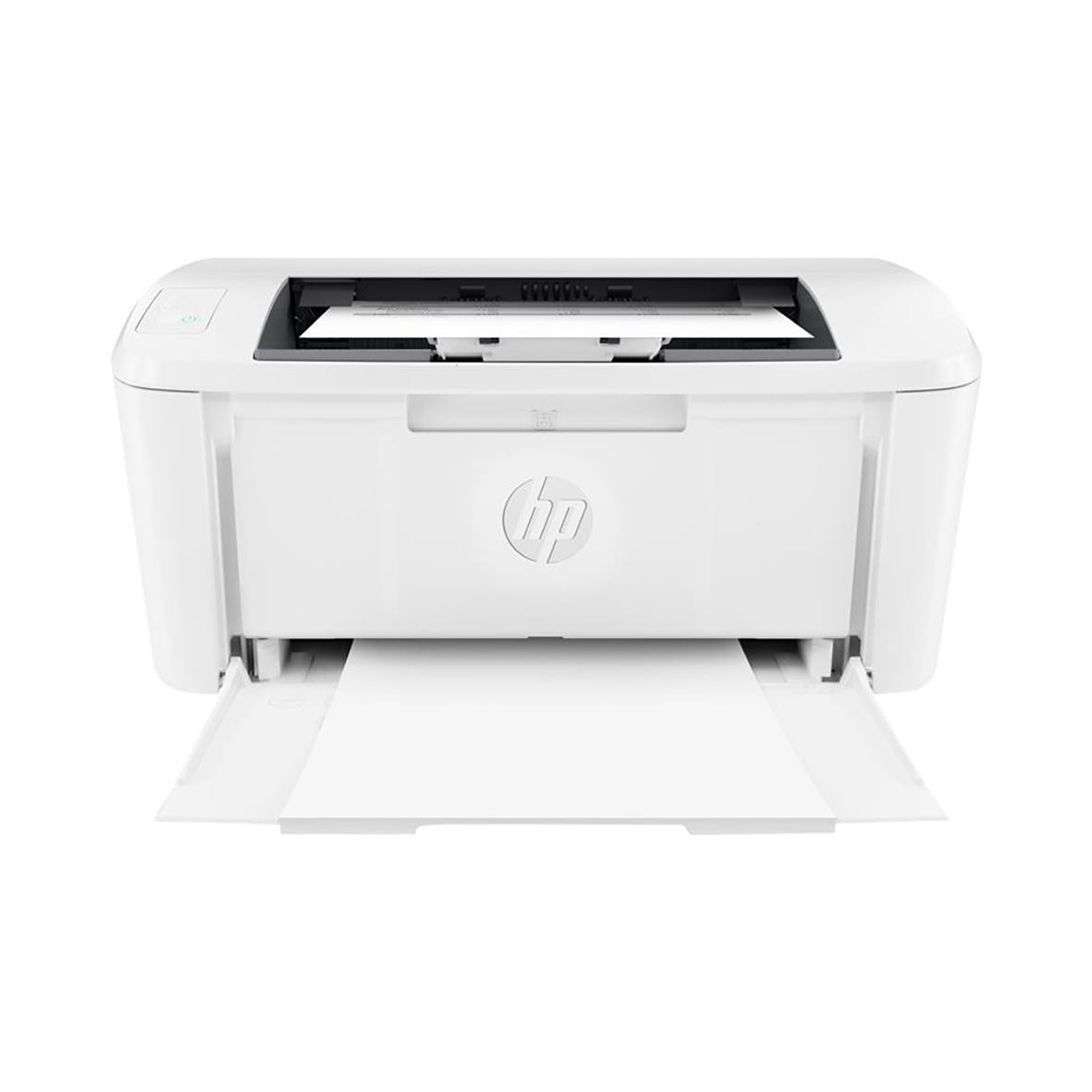 HP LaserJet M110w laserskrivare i vitt med utskriftskopp öppnad