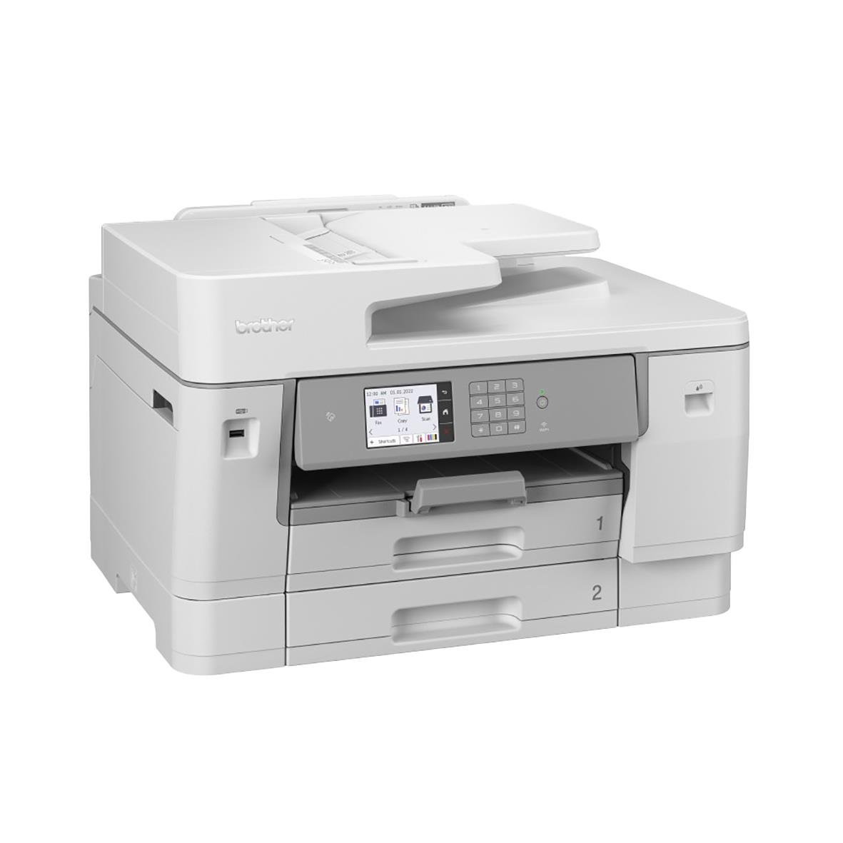 Multifunktionsskrivare Brother MFC-J6955DW i vitt med touchskärm och flera funktioner för A3-utskrifter