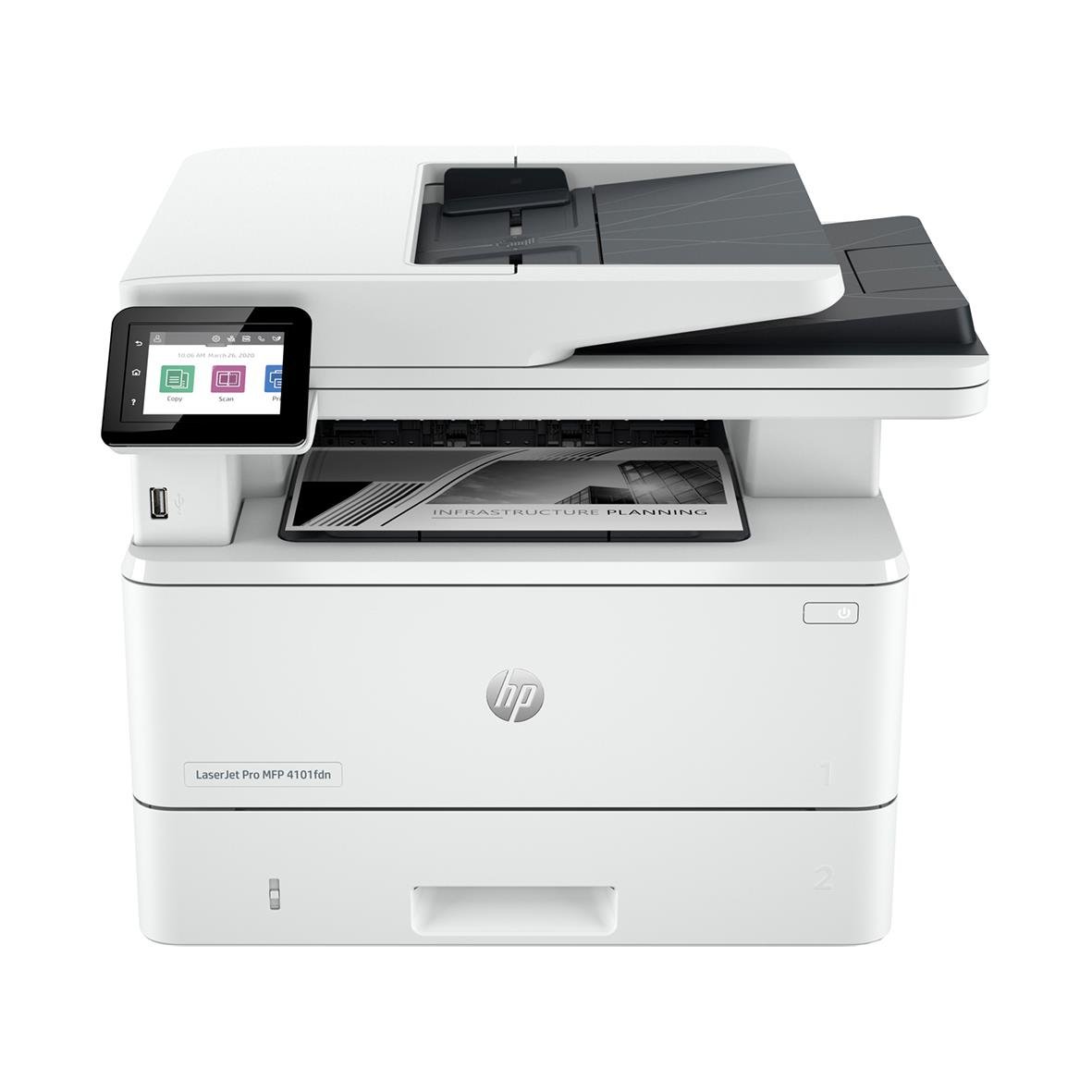 HP LaserJet Pro MFP 4102fdn multifunktionsskrivare med skärm och utskriftsfunktion