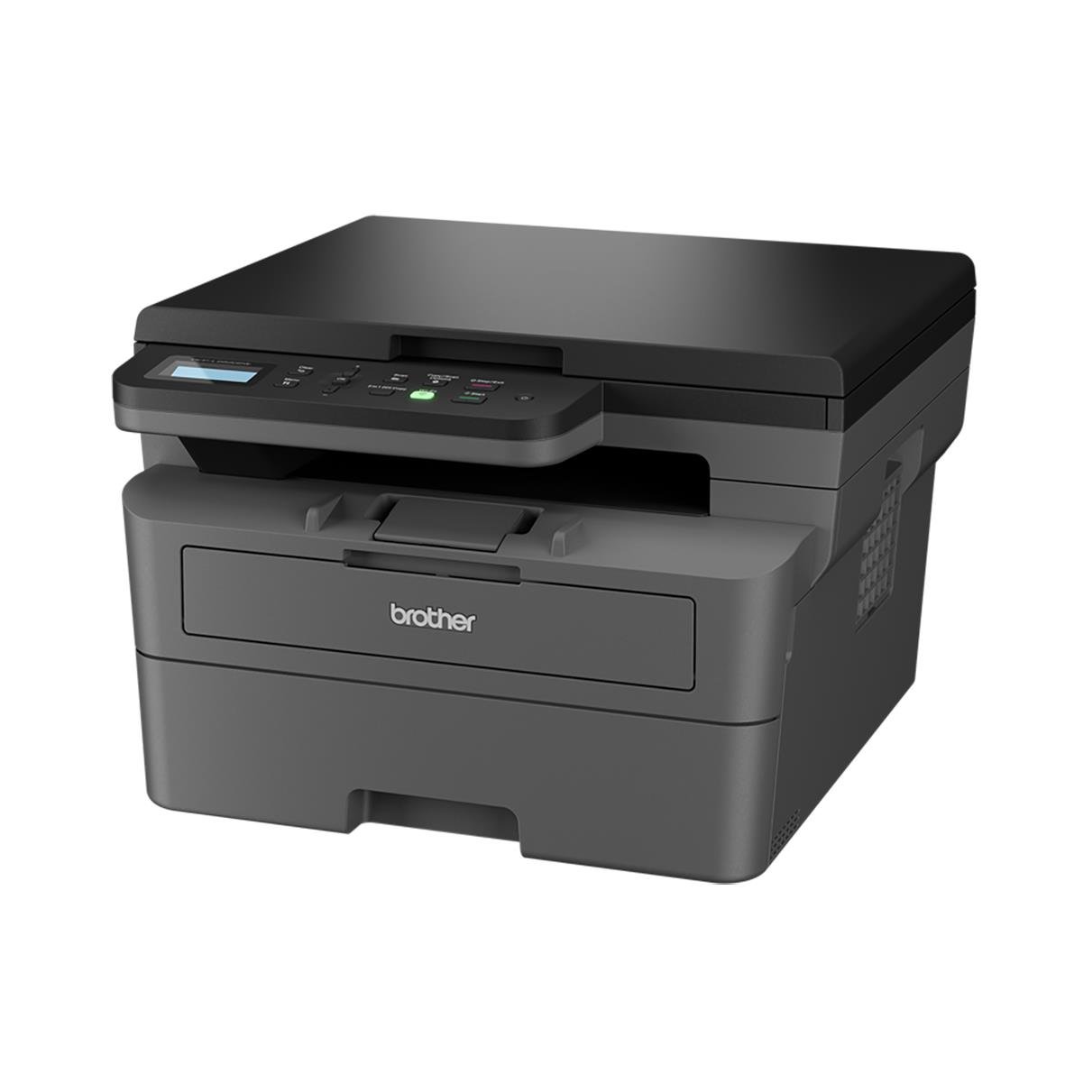 Svart och grå multifunktionsskrivare Brother DCP-L2620DW med skärm och knappar
