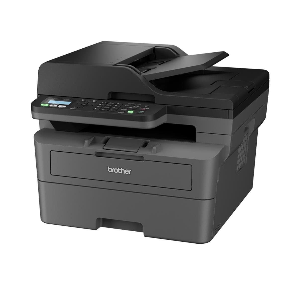Svart och grå multifunktionsskrivare Brother MFC-L2800DW med skanner, skrivare och faxfunktion