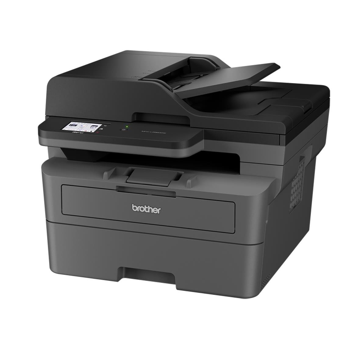 Svart och grå multifunktionsskrivare Brother MFC-L2860DW med skanner, skrivare och faxfunktion