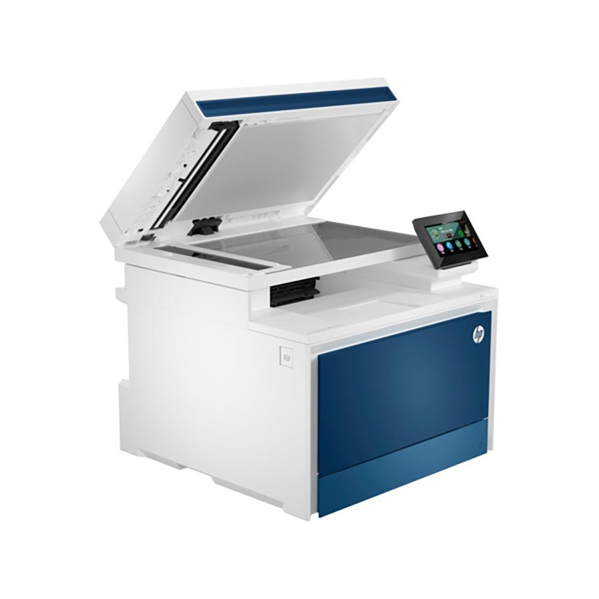 HP Color LaserJet MFP 4302fdw multifunktionsskrivare med skärm och öppet lock