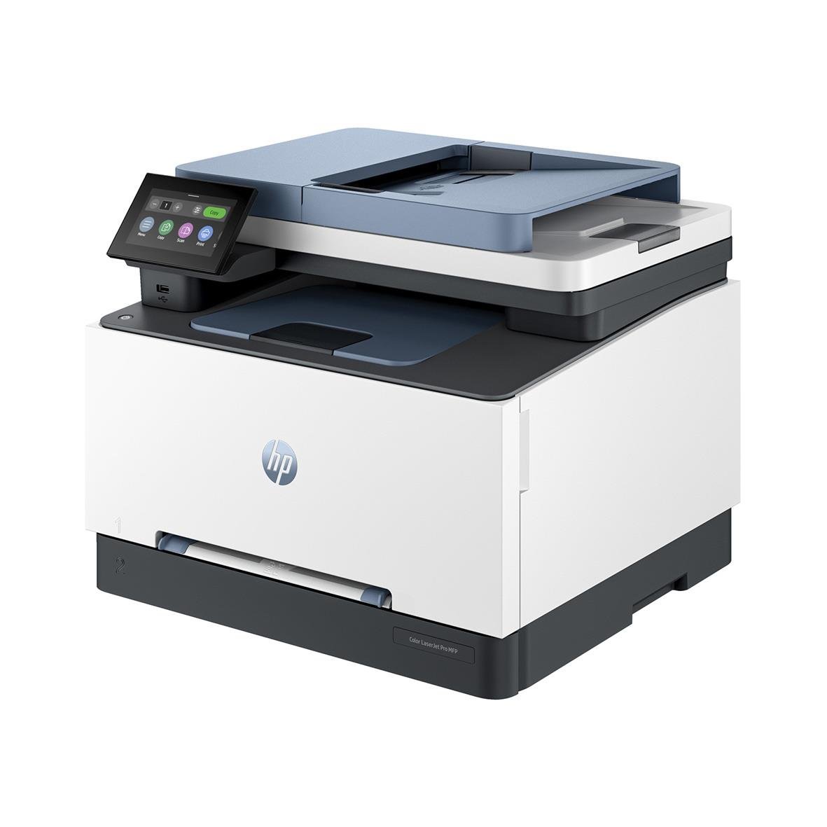 Multifunktionsskrivare HP Color Laser Jet Pro MFP 3302fdw i vitt och svart med pekskärm