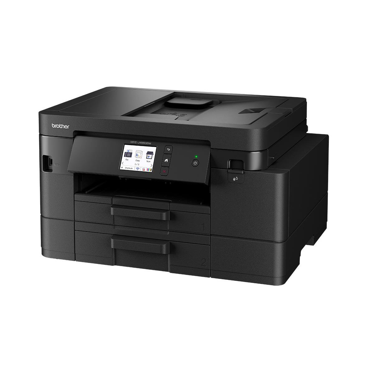 Svart multifunktionsskrivare Brother MFC-J4550DW med touchskärm och flera funktioner