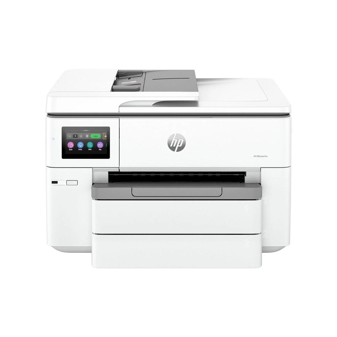 Vit HP OfficeJet Pro 9730 multifunktionsskrivare med färgbläck, pekskärm och pappersfack