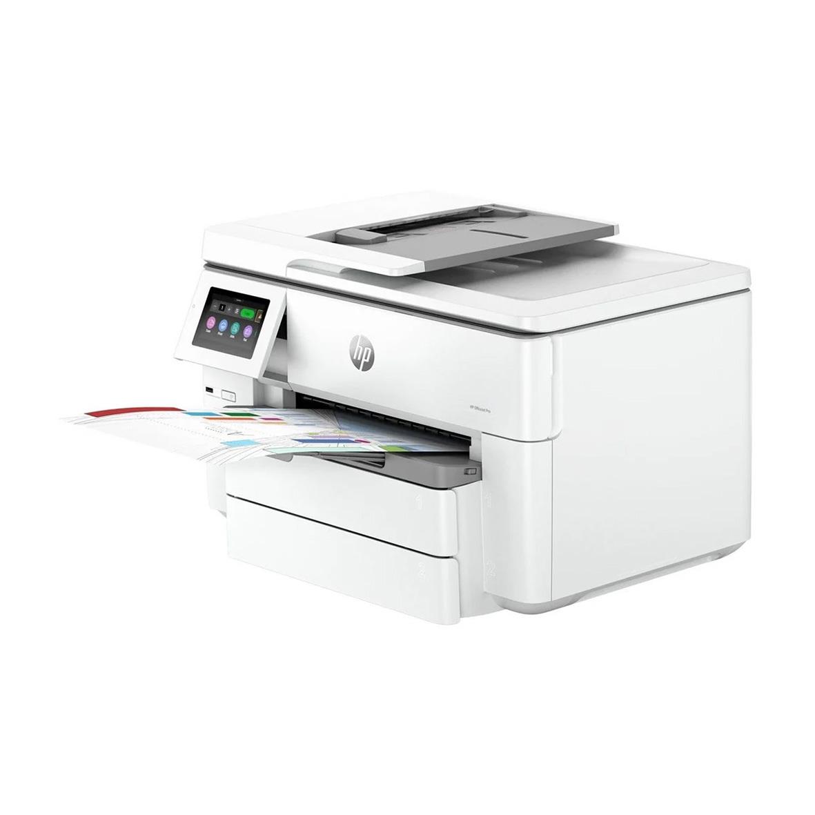 Vit multifunktionsskrivare HP OfficeJet Pro 9730 med färgutskrift, pekskärm och automatisk dokumentmatare