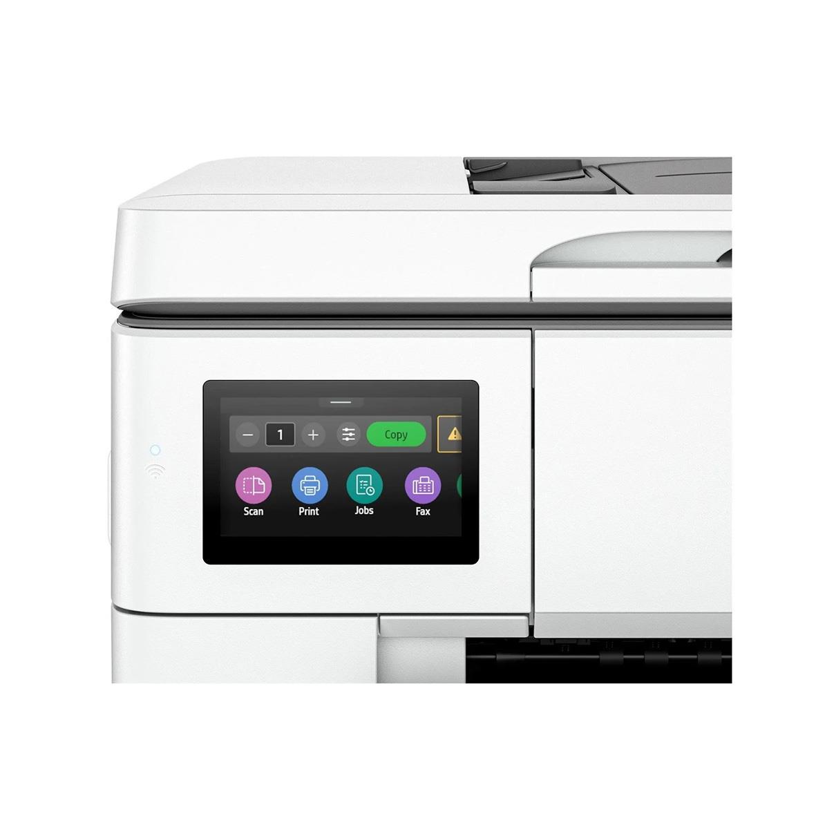 Vit multifunktionsskrivare HP OfficeJet Pro 9730 med färgpekskärm och dokumentmatare