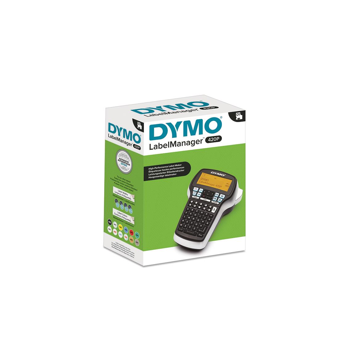 Dymo LabelManager 420P märkmaskin i förpackning med svart och grå design
