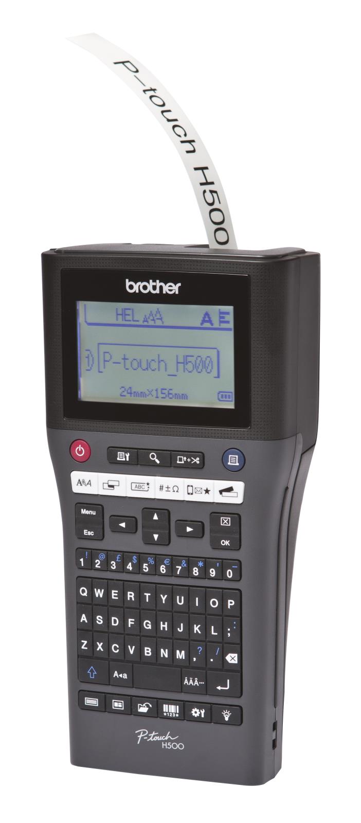 Märkmaskin Brother PTH500 med tangentbord och LCD-skärm, används för broderi och märkning