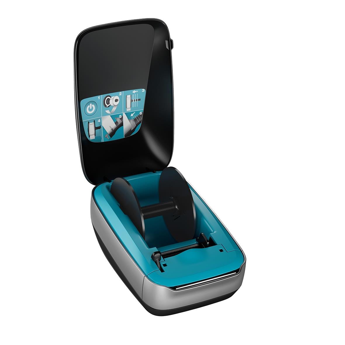 Dymo LabelWriter trådlös etikett skrivare i svart med öppen lock