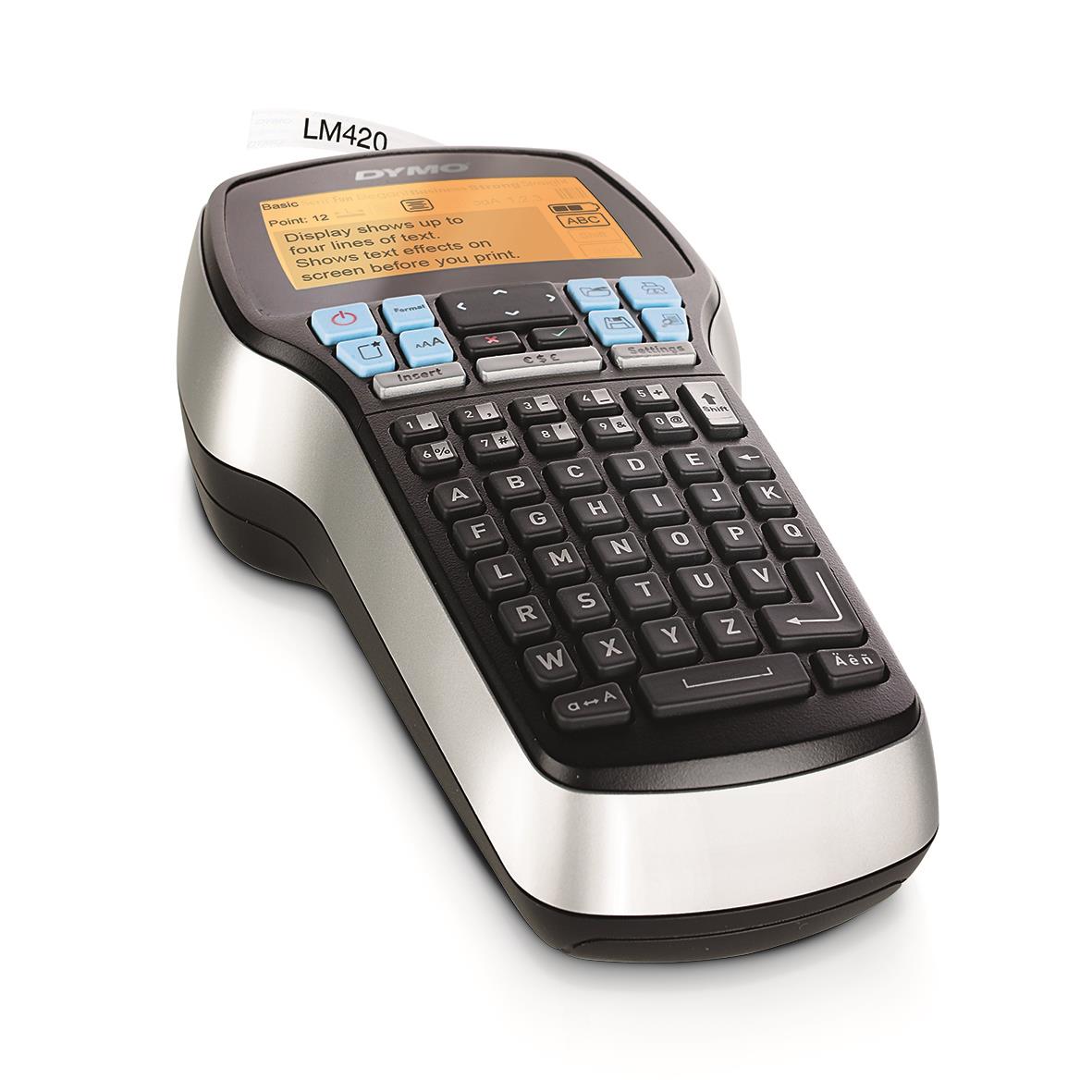 Dymo LabelManager 420 märkmaskin i väskkit med knappar och skärm