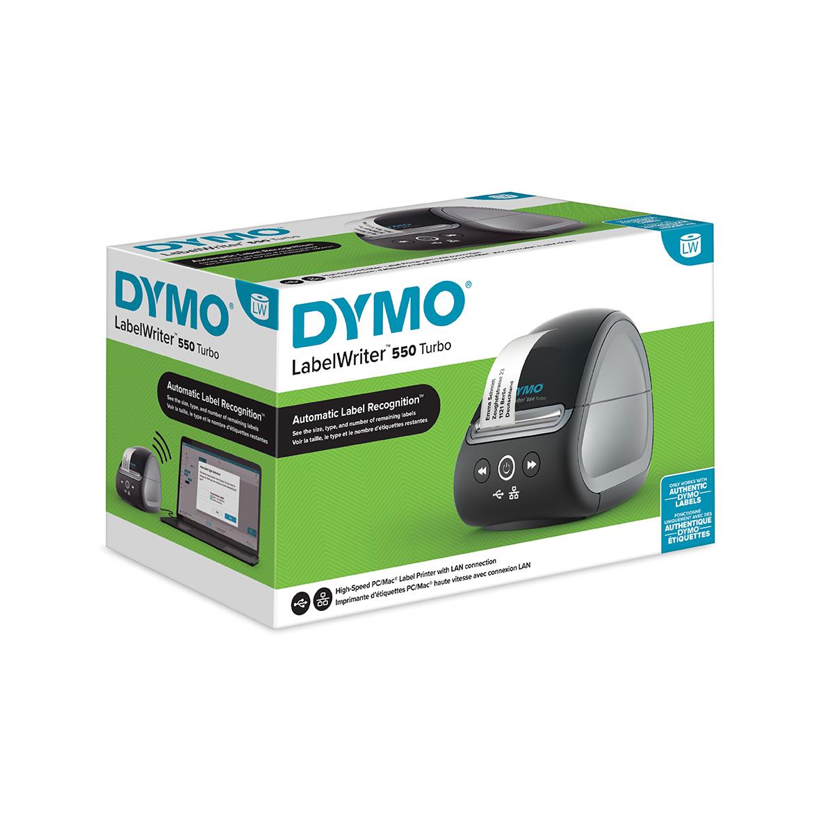 Dymo LabelWriter 550 Turbo etikettsskrivare i förpackning med grön och svart design