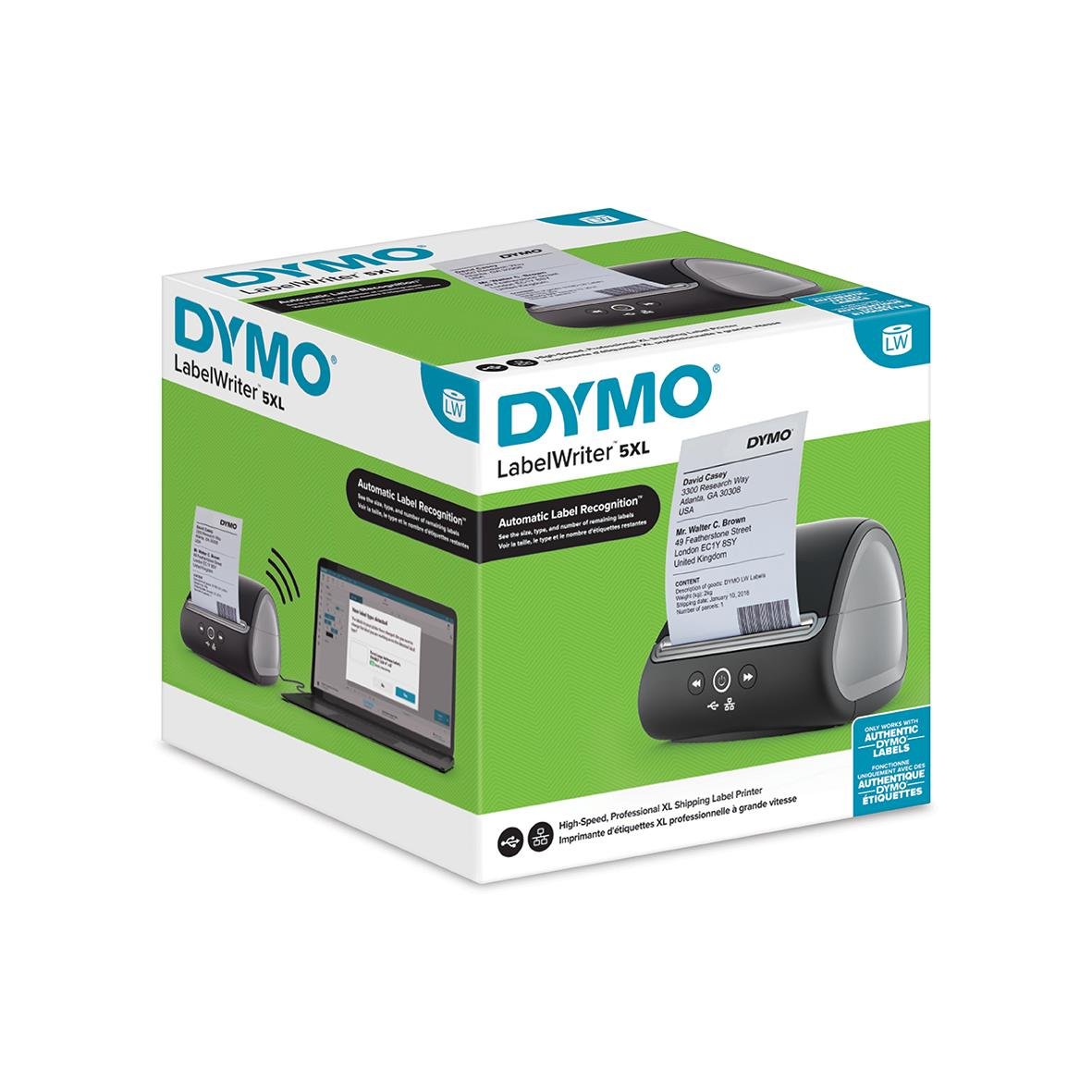 Dymo LabelWriter 5XL etikettsskrivare i grönt och vitt med utskriftsfunktion