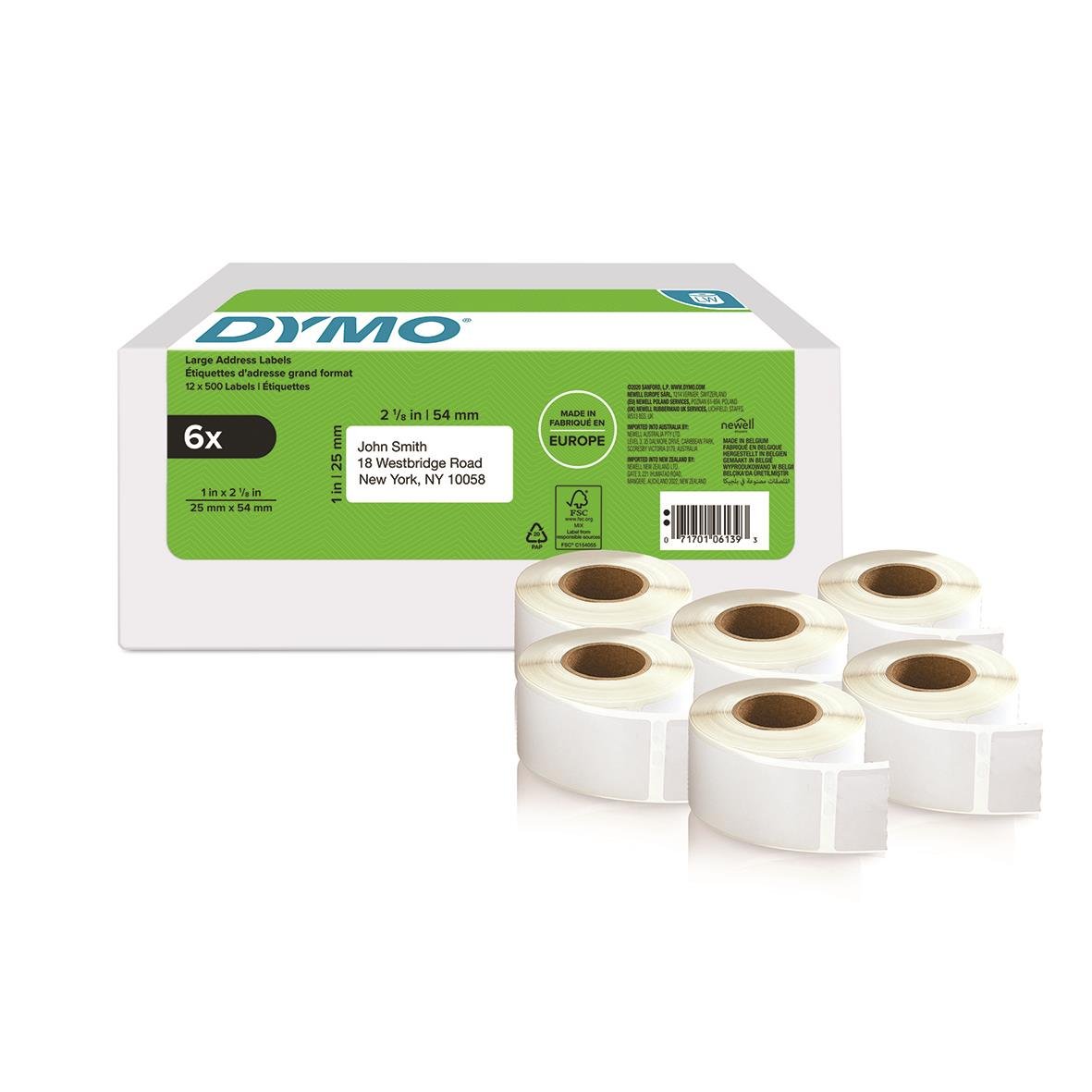 Dymo LabelWriter returadresser etiketter vit 25x54mm, 6-pack