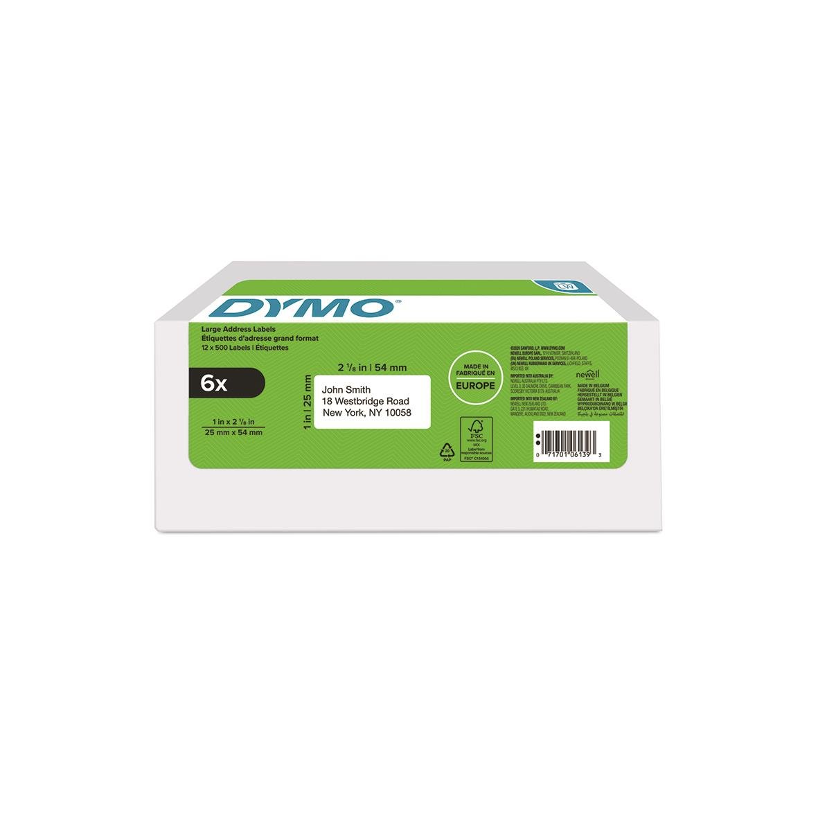 Vit etikett för Dymo LabelWriter returadress 25x54mm, 6-pack