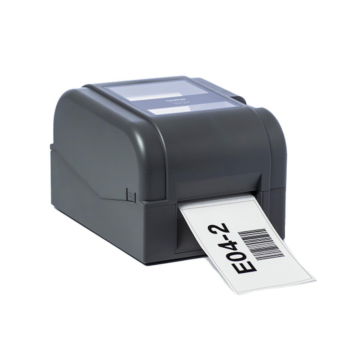 Etikettskrivare Brother TD-4420TN skriver ut en etikett med text och streckkod