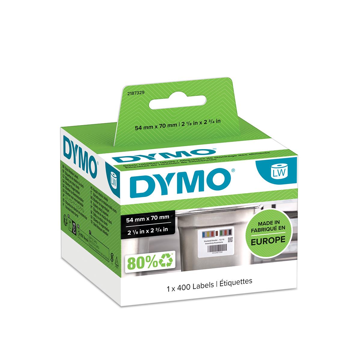 Dymo etikett för lagerstyrning 70x54mm, 400 etiketter per förpackning, tillverkad i Europa