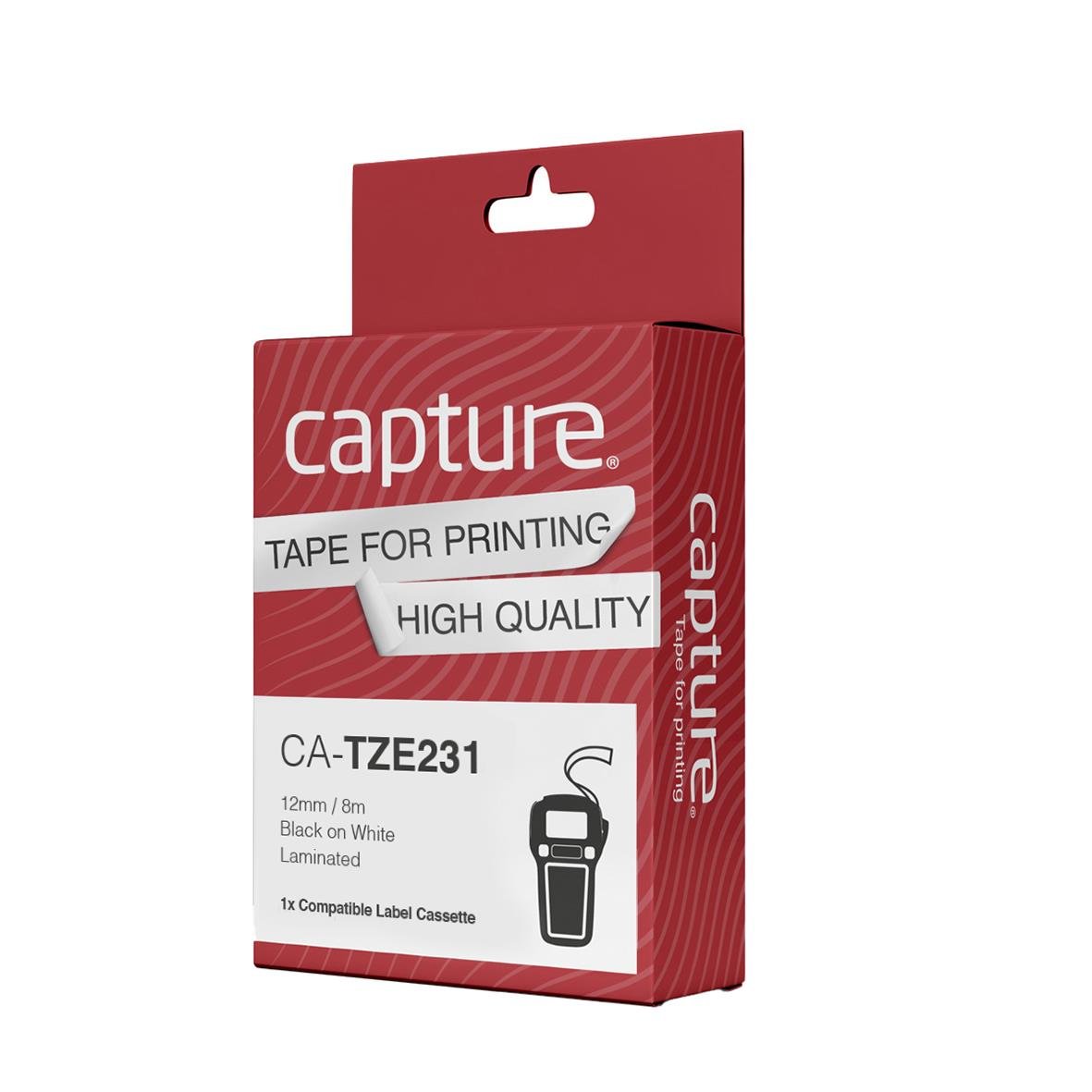 Märkband kompatibel med Brother TZe-231 svart/vit 12mm, laminering för märkning
