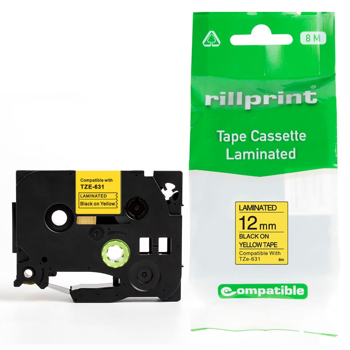 Kompatibelt märkbandsark för Brother TZe-631 12mm svart/gul, 8m längd, laminat