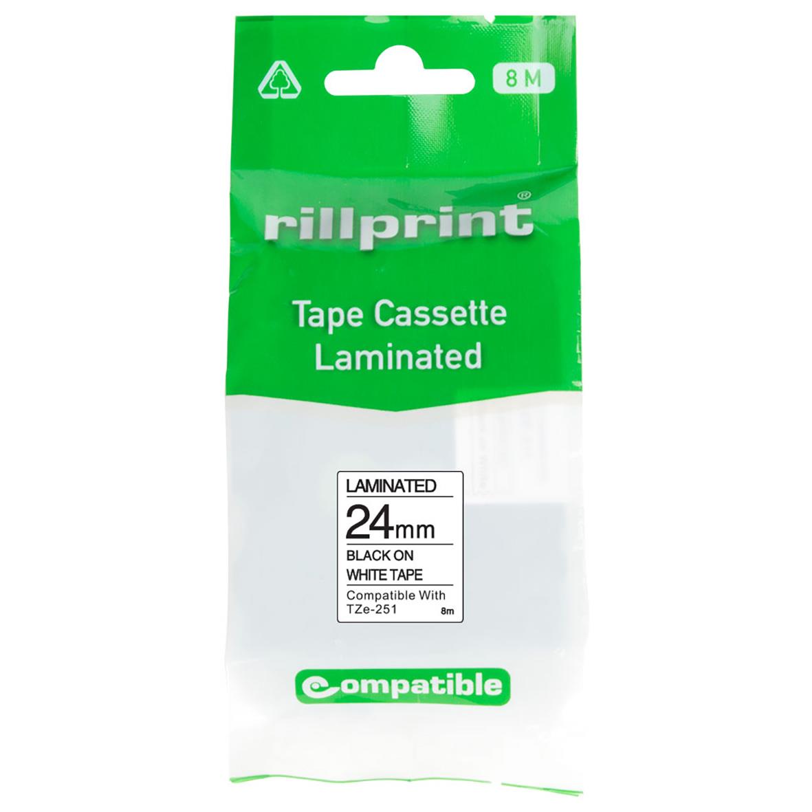 Märkband kompatibel med Brother TZe-251 24mm svart/vit, 8m, laminat