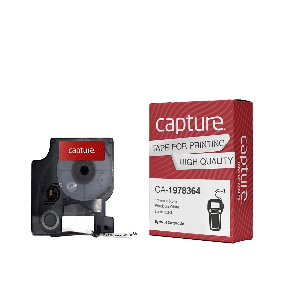Märkband kompatibel med Dymo D1, svart/vit, 12mm x 5,5m, extra starkt