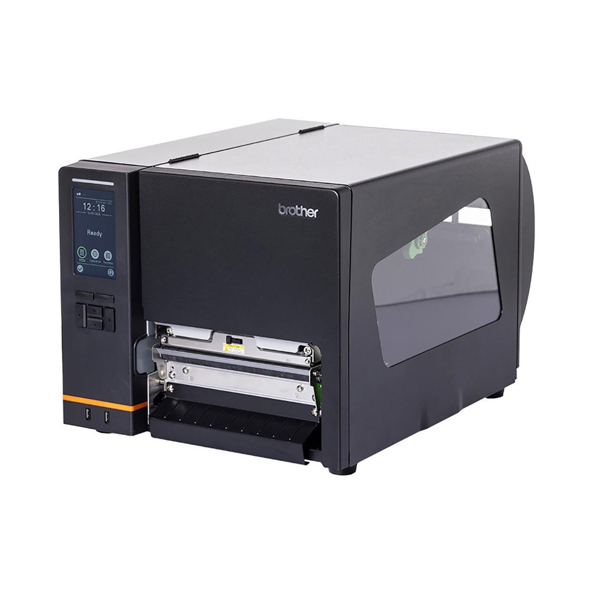 Skrivare för etiketter eller etikettutskrifter i svart och grå färg med digital display och knappar