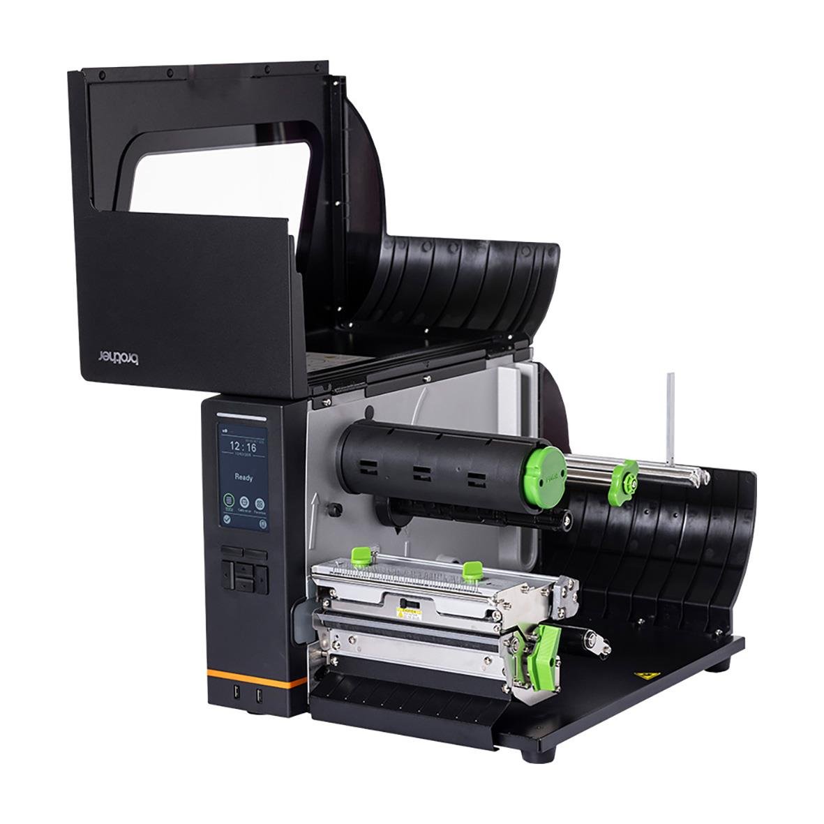 Automatiserad maskin med svart och grönt detaljer, används för industriell tillverkning eller montering