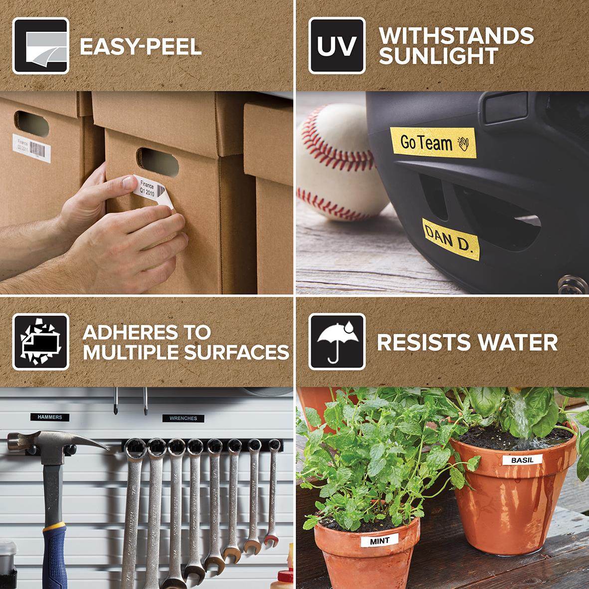 Svart/vit märkbandsdyna Dymo D1 7m, 12mm, lätt att använda, UV-beständig, fäster på många ytor, vattenresistent