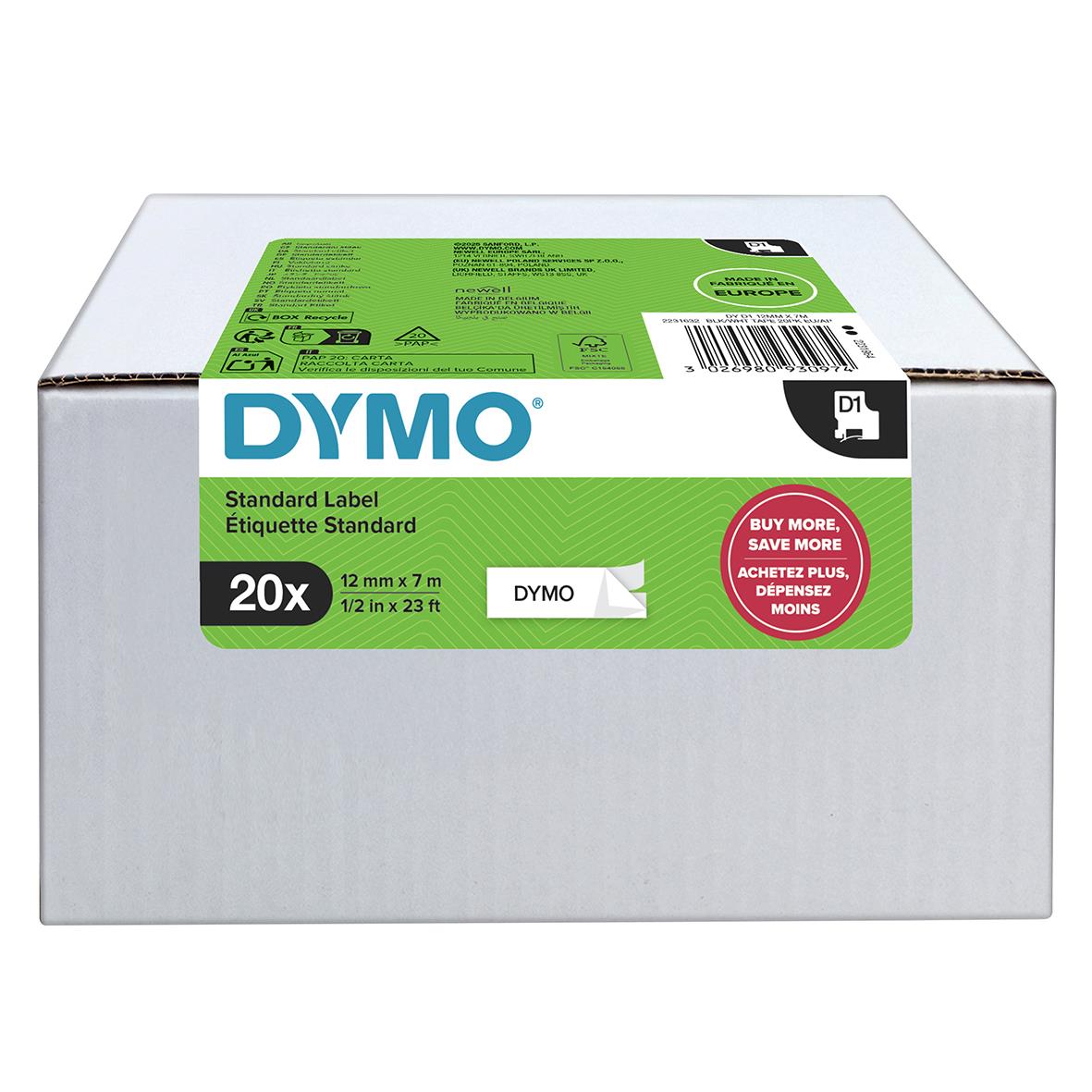 Märkband Dymo D1 7m svart/vit 12mm i förpackning