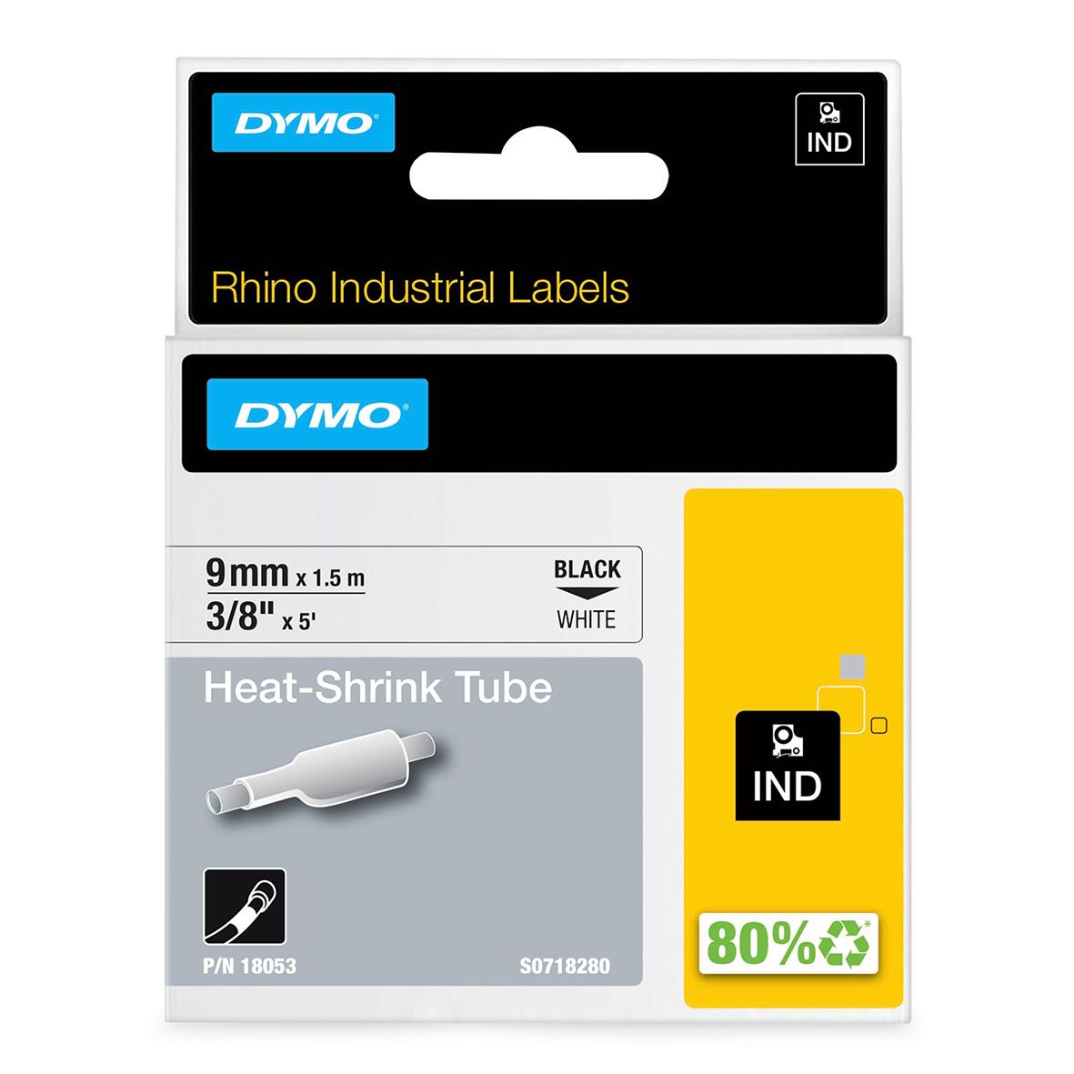 Krympslang Dymo Rhino 9mm svart/vit 1,5m för märkskyltar och etiketter