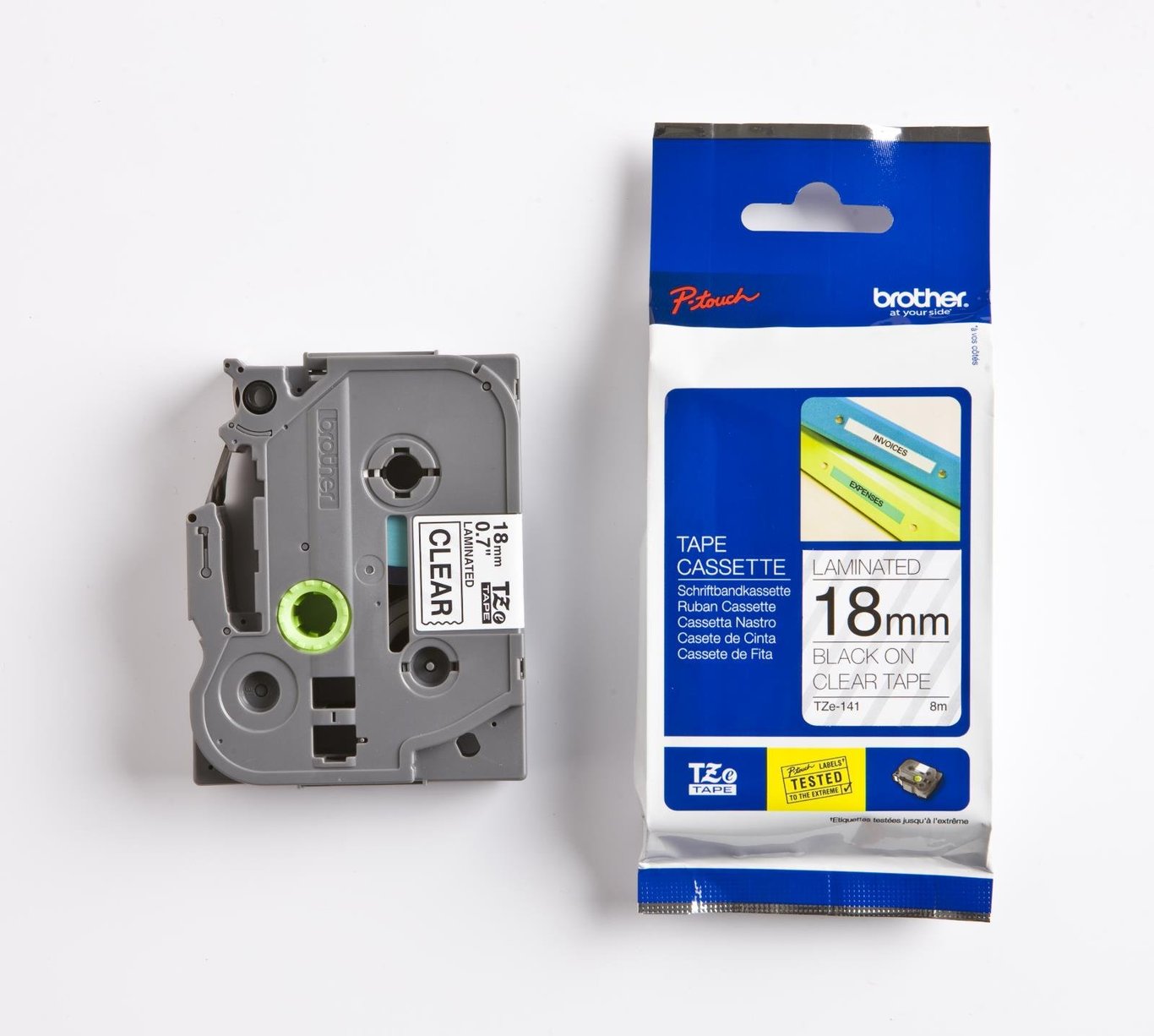 Märkband Brother 18mm TZe-141 Svart/Klar 8m och skrivare