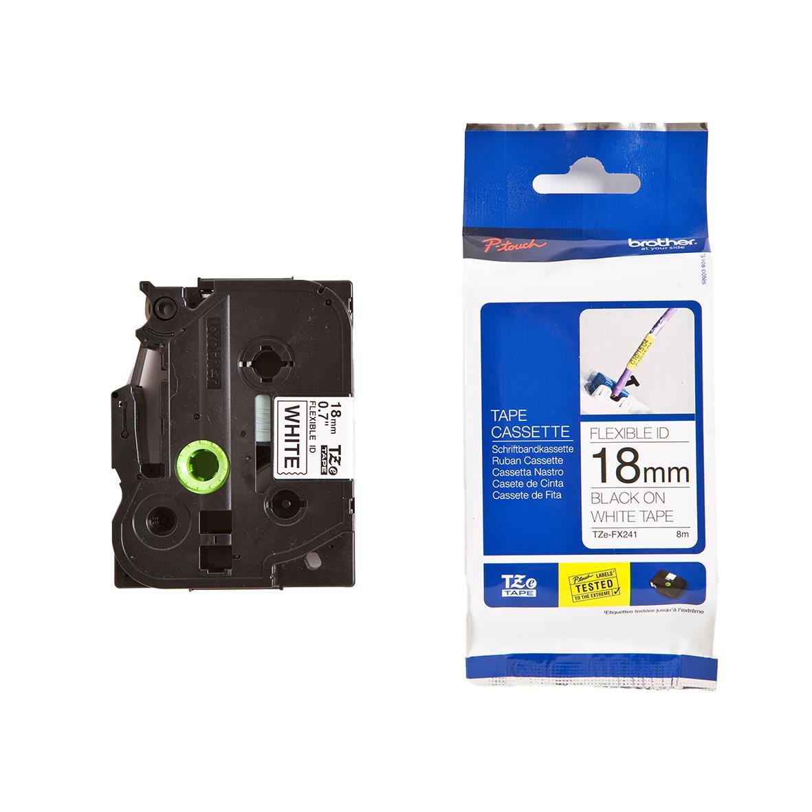 Märkband Brother Flexibel ID tape TZe-FX241 Svart/Vit 18mm i förpackning