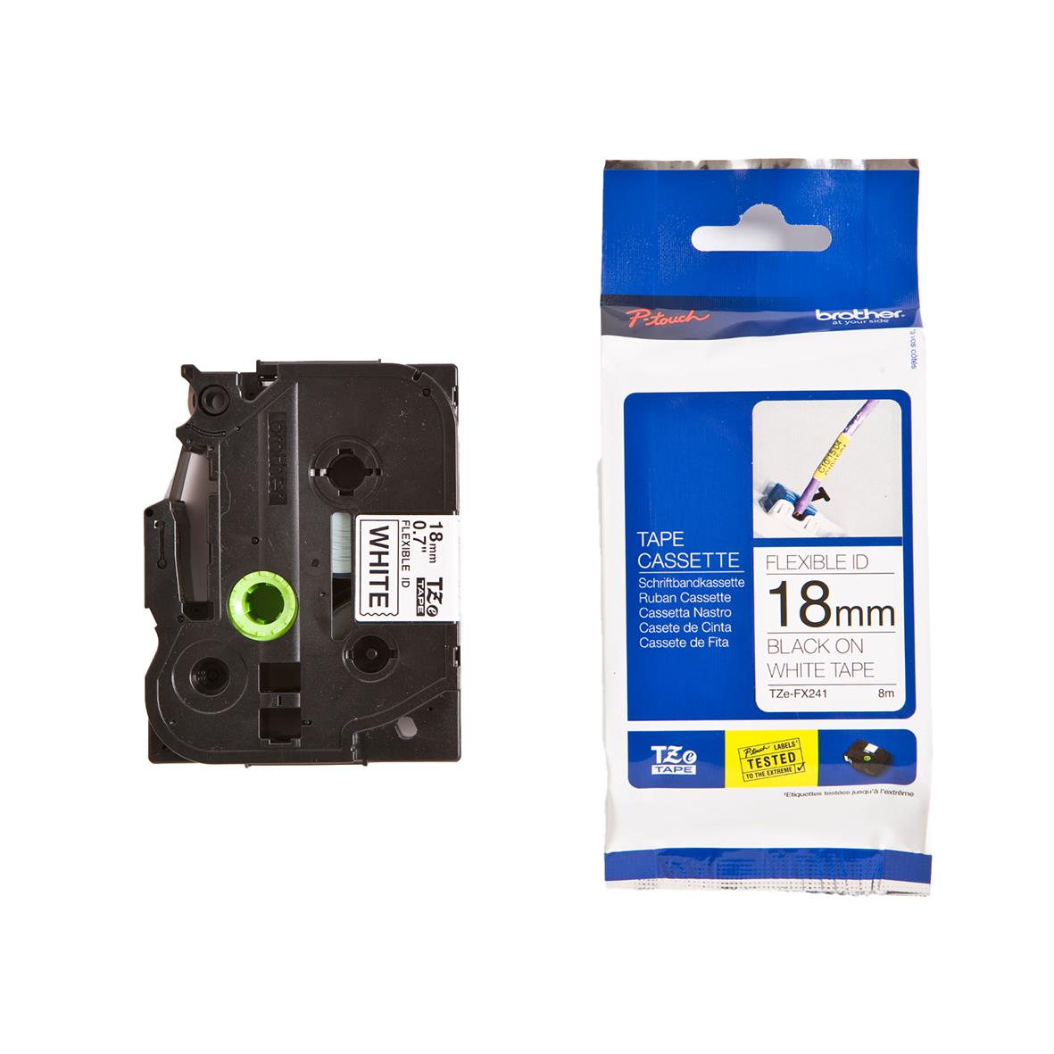 Märkband Brother Flexibel ID tape TZe-FX241 Svart/Vit 18mm bred kassett