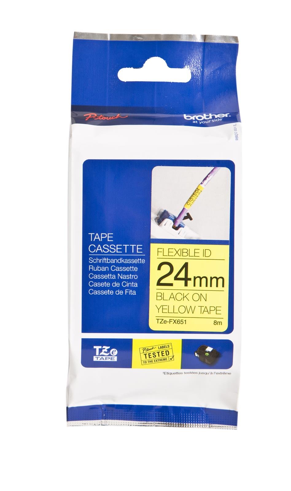 Brother TZe-FX651 flexibel ID-band svart på gul tape 24mm, 8m