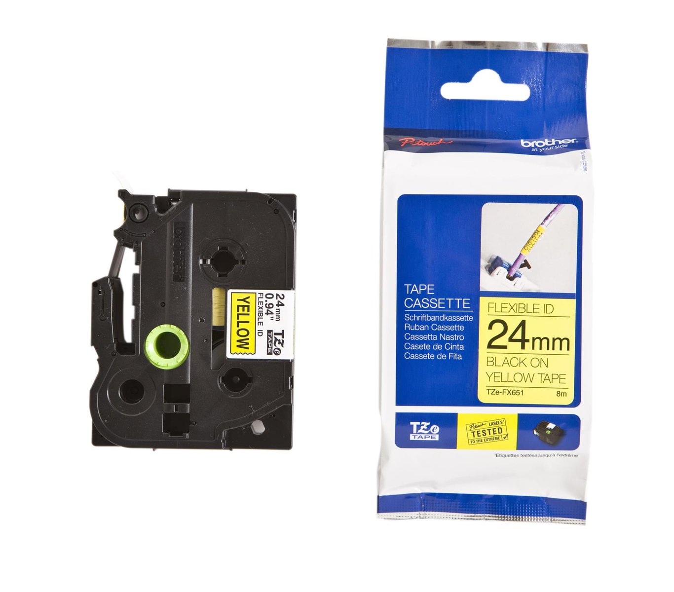 Märkband Brother Flexibel ID tape TZe-FX651 Svart/Gul 24mm i förpackning