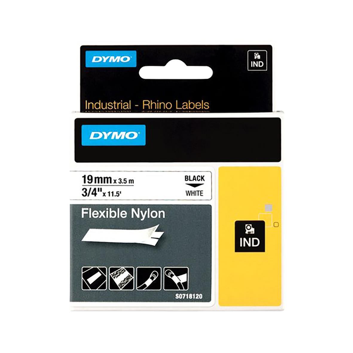 Dymo nylon märkband 19mm svart/vit, 3,5m, flexibelt för märkning
