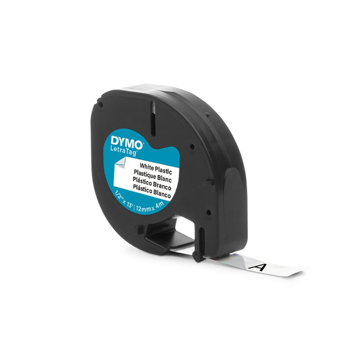Dymo LetraTag plastmärkningsband i svart/vitt, 12mm bredt och 4m långt