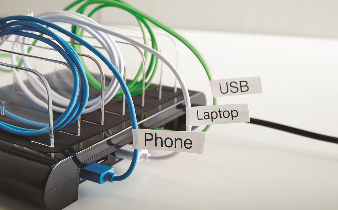 Märkband Dymo D1 Flexibel Nylon Svart/Vit 12mm x 3,5m med kabelhärvor och etiketter