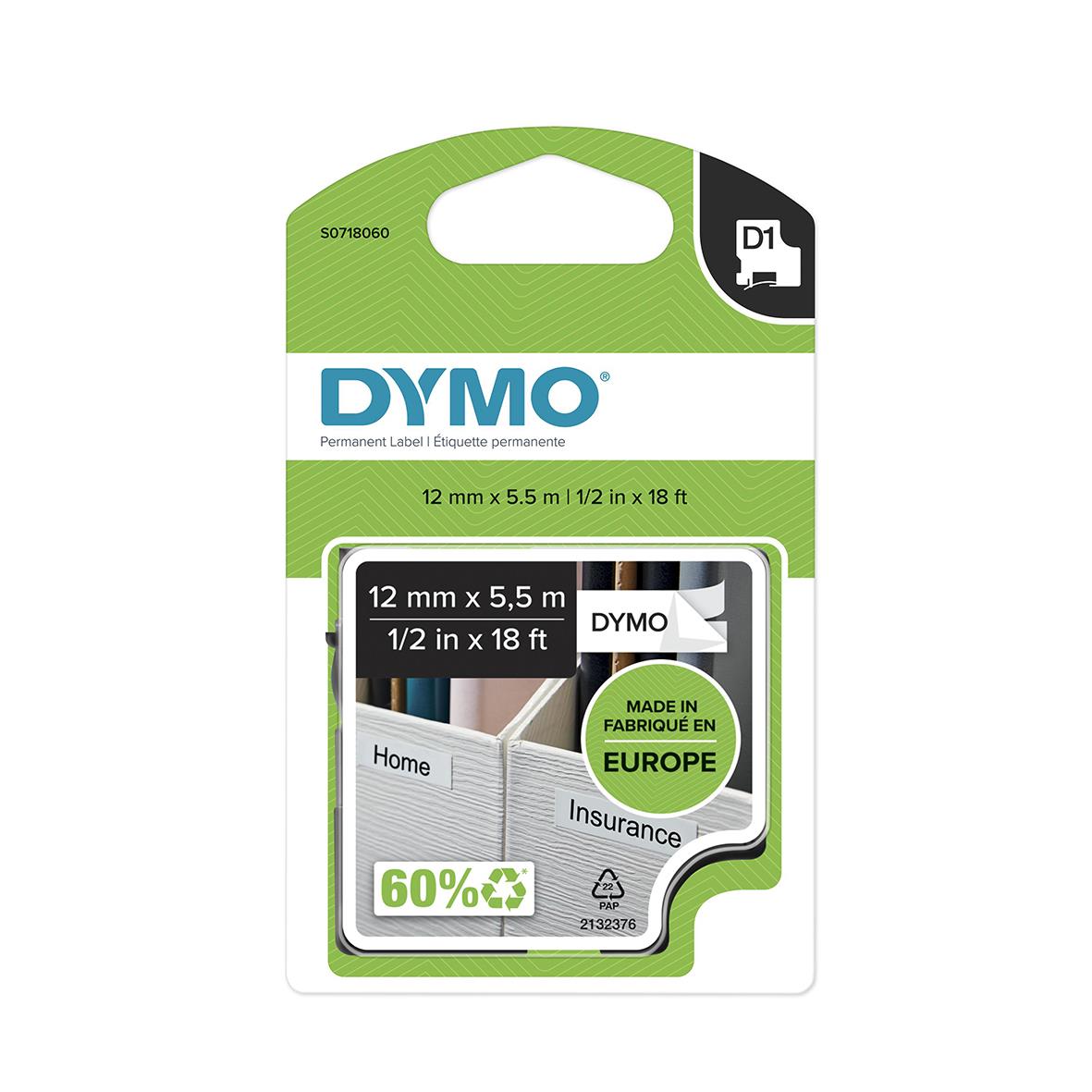 Märkband Dymo D1 Polyester Svart/Vit 12mm x 5,5m 35270113_5