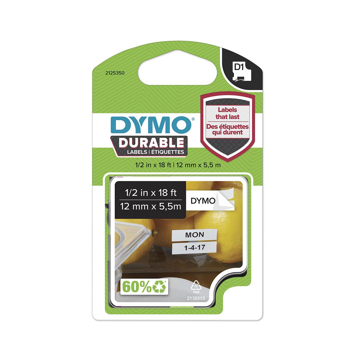 Märkband Dymo D1 Durable extra stark Svart/Vit 12mm 35272747_5