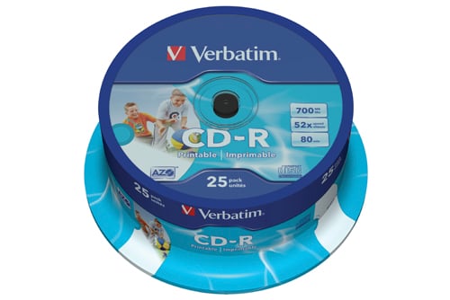 Verbatim CD-R skiva med 700MB/80min kapacitet, 25-pack, printable yta